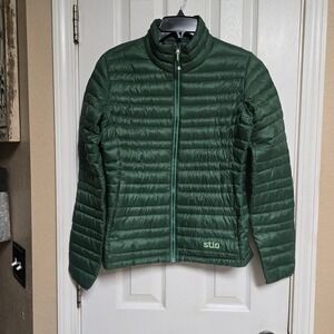 Stio Pinion Down Sweater Womens XS Green Pertex Quantum Goose Down Puffer Jacket